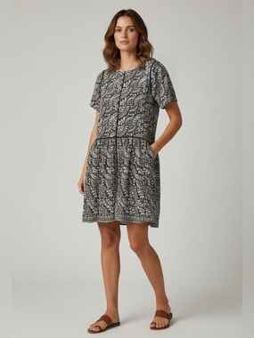 Sea New York Luella Day Dress-Blac/ Gray Paisley Ramie Mini Dress- 6- MSRP $425
